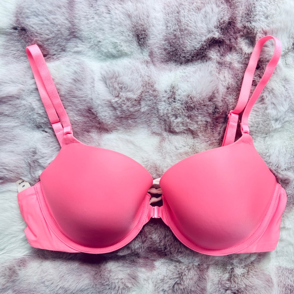Victoria's Secret Lined Demi Bra 38C Neon Pink Front Closure Strappy Back New